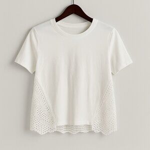Chico's White Eyelet Lace‎ Accent Tee Size M 8-10, Chico’s 1